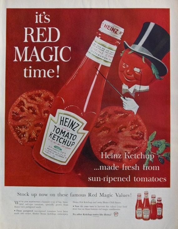 Heinz Ketchup Ad Original 1962 Red Magic Mr. Aristocrat Tomato