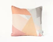 Abstract Pillow Cover in Gray, Sugar Pink, Peach, Apricot / Geometric Cushion / Peach Pillow Cover / Pink Triangle Pillow / 45 x 45 cm
