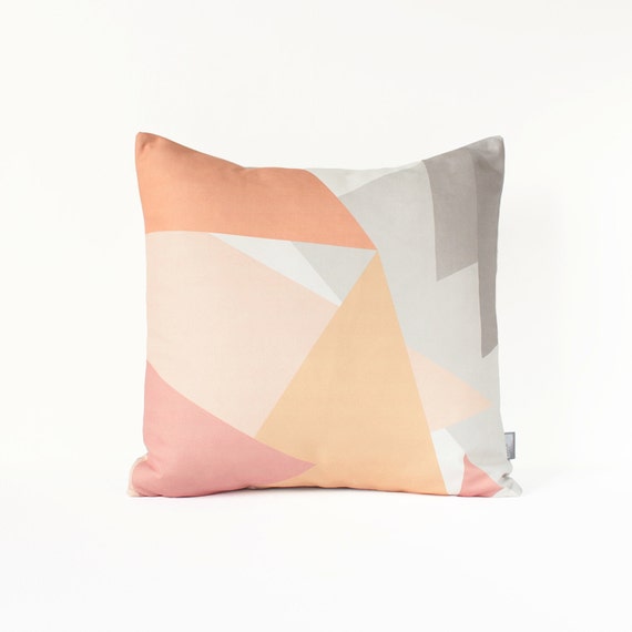 Abstract Decorative Pillow Cover in Gray Sugar Pink Peach