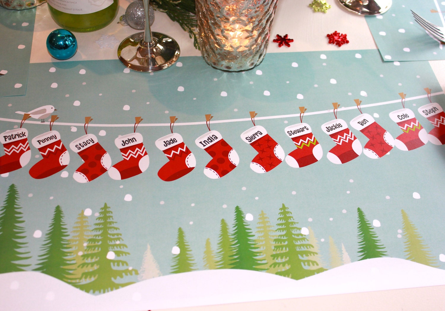 Personalized Paper Placemats with Custom Christmas Stockings