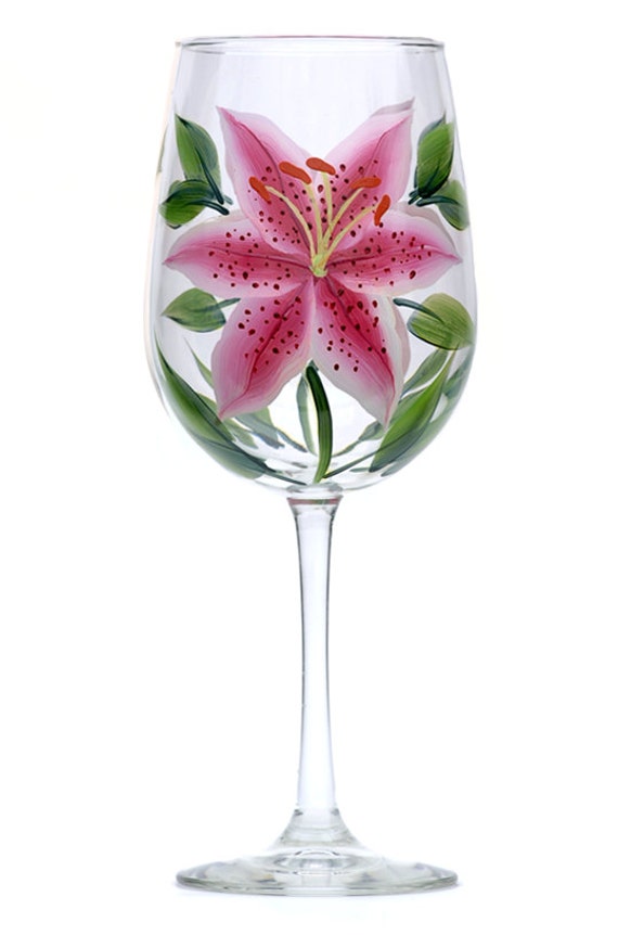 HandPainted Stargazer Lily Wine Glass