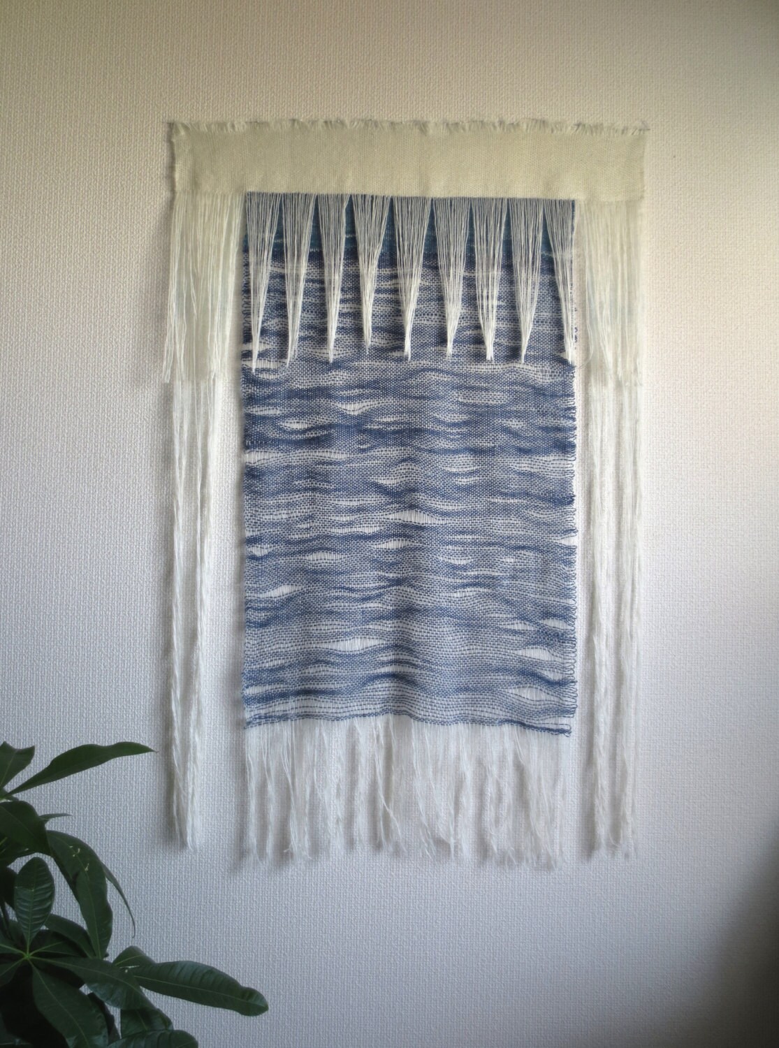 Handwoven Wall Hanging Indigo wool and mohair