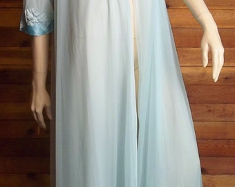 Vintage Lingerie 1960s GOSSARD ARTEMIS Blue Chiffon Peignoir or Robe Small