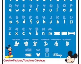 Disney Mickey Mouse FONT Alphabet Cricut Cartridge Scrapbooking Cards Baby Nursery Birthday Parties Tags Minnie Pluto Goofy Vacation Donald