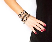 Leopard Leather Bracelet, Cheetah Calf Hair Wrap Around Cuff, Animal Stacking Bracelet, Birthday Gift