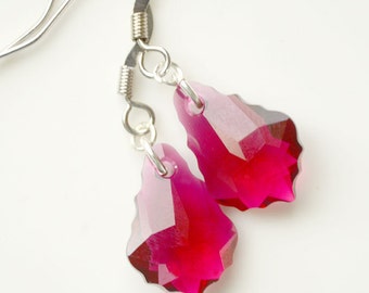 Swarovski Fuchsia Earrings, Teardrop Fuchsia Earrings, Fuchsia Chandelier Earrings, Crystal Chandelier Earrings, Crystal Fuchsia Earrings