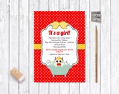 Owl Baby Shower Invitation Printable, Digital File -  Red & Orange Polka Dot