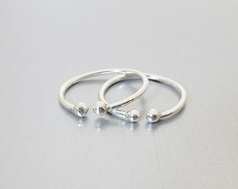 Sterling Silver Two Ball Knuckle Ring - Adjustable Above Knuckle Rings - Open Knuckle Ring - 1mm Slim Band Midi Rings
