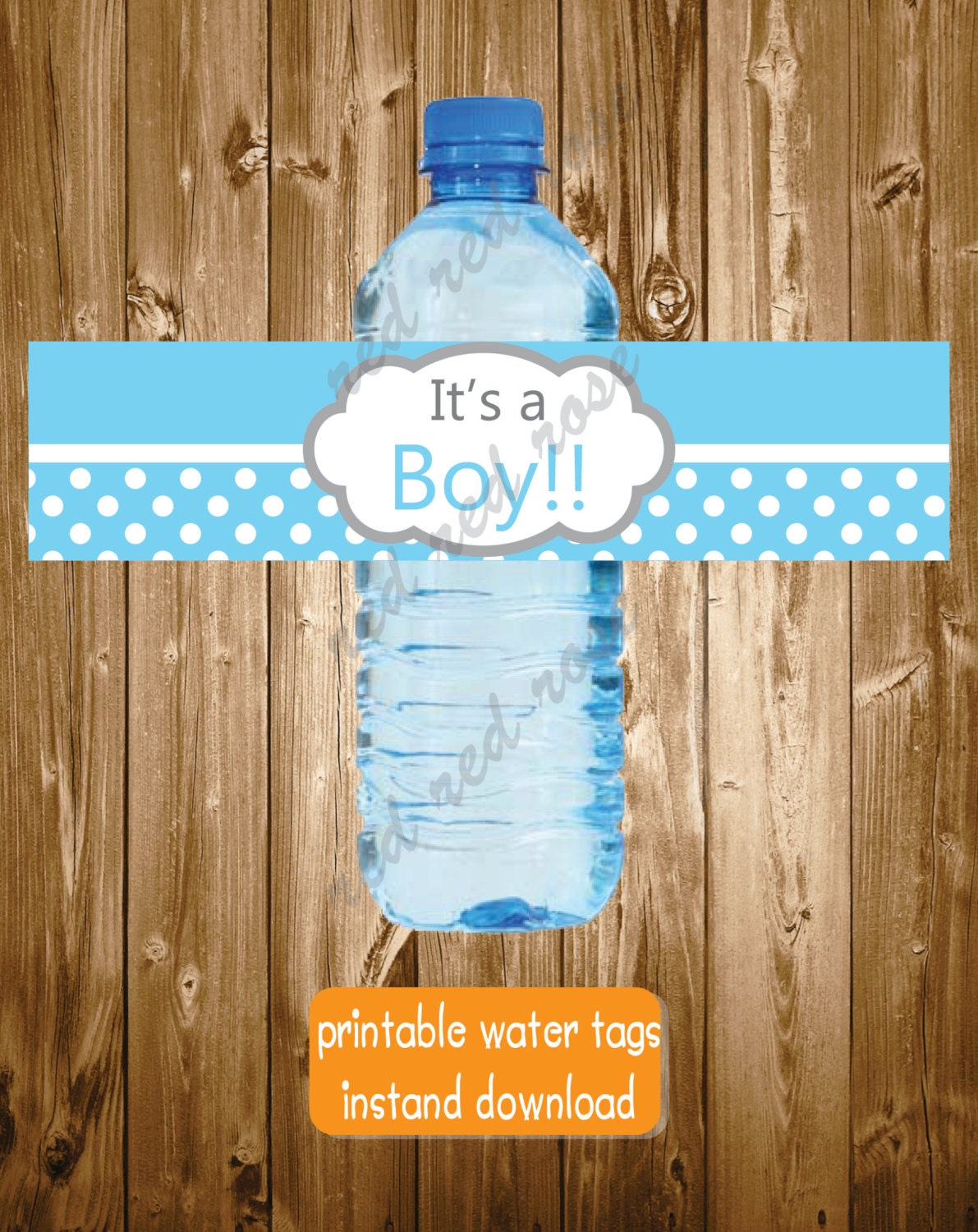 Polkadots Water Bottle Labels It's a Boy Baby Shower Blue