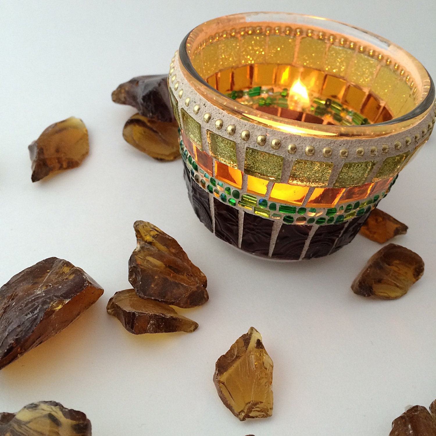Mosaic candle holder Glass votive Home decorating Romantic
