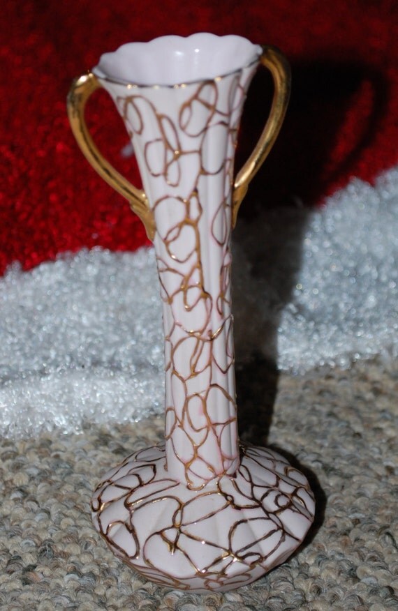 Lefton Pink Bisque Bud Vase 70447 with Gold and by MadjacksStuff
