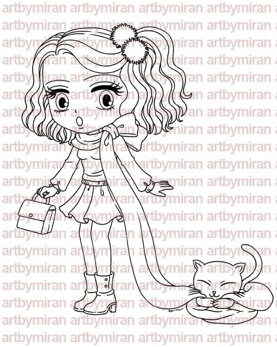 Digital Stamp - What's New Pussycat, Digi Stamp, Coloring page, Printable Line art for Card and Craft Supply