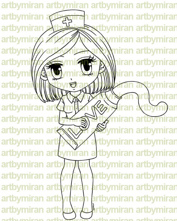 Digital Stamp - Nurse Nora, Digi Stamp, Coloring page, Printable Line art for Card and Craft Supply