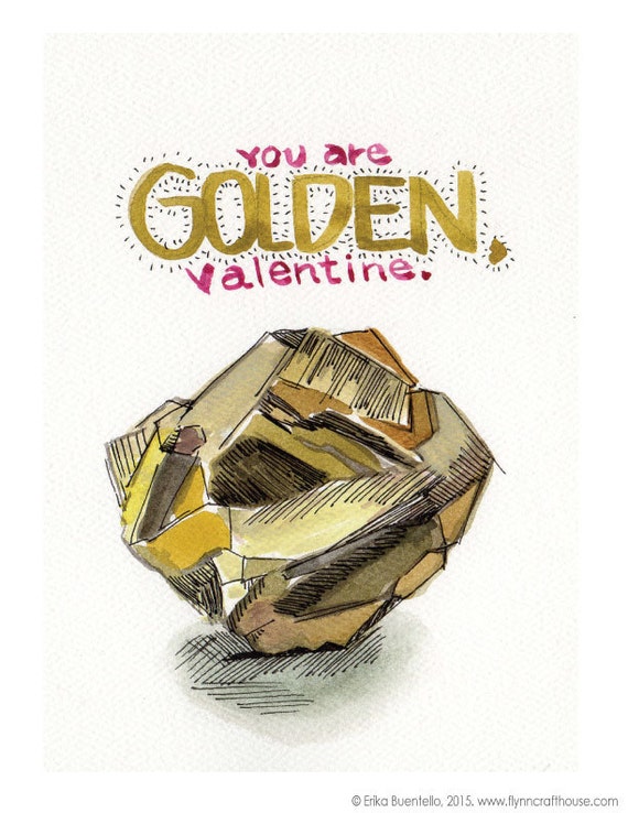 Golden Pyrite Geology Lovers Valentine's Day Watercolor