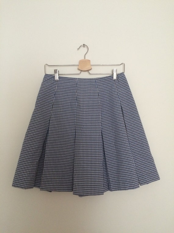 School Uniform Skirt Plaid Blue White Small by RailroadGirlVintage