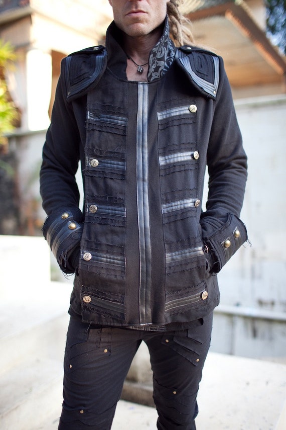 MENS JACKET- XXL, Black Jacket, Steampunk, Pirate Jacket, Mens Clothing, Burning Man, Victorian, Buckaneer Jacket, by KelseysCreationsShop steampunk buy now online