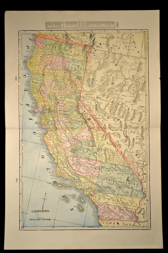 Antique Map California State Large 1800s by VintageBooksPaper