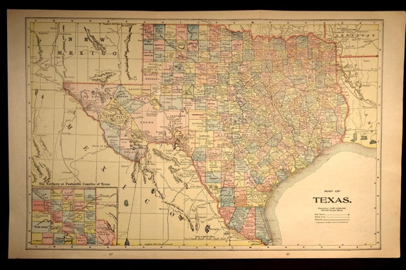 Antique Texas Map Late 1800s State Original by MapsBooksEphemera