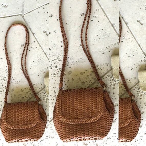Vintage leather Woven Leather Basket Cross Body Purse by FengSway