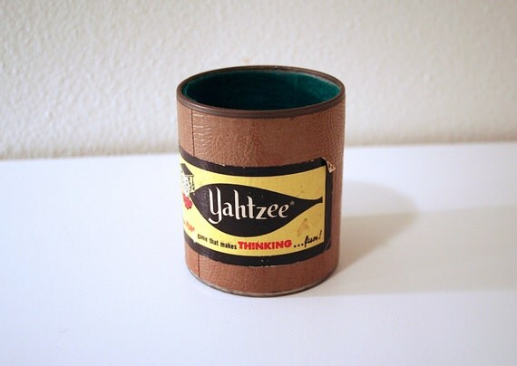yahtzee Dice 1960s vintage Shaker/Cup, Vintage Yahtzee cup Felted Green