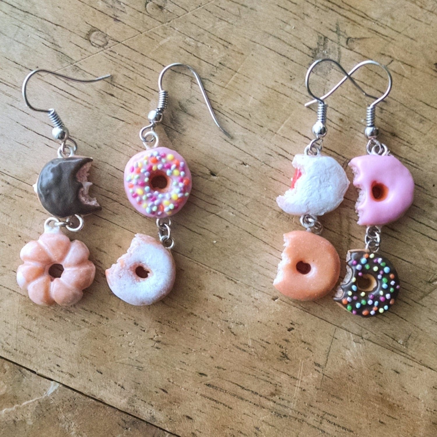Donut Dangle Earrings Polymer Clay Charm by TheClayCroissant