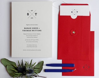 Emblem Letterpress Wedding Invitation Sample