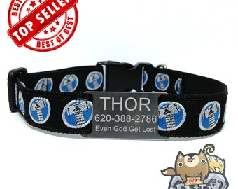Happy Pet Collar - THOR Personalized Dog Collars w/ FREE Engraved 304 Stainless Steel Tag 3/4" width Adjustable Superhero THOR Son of Asgard