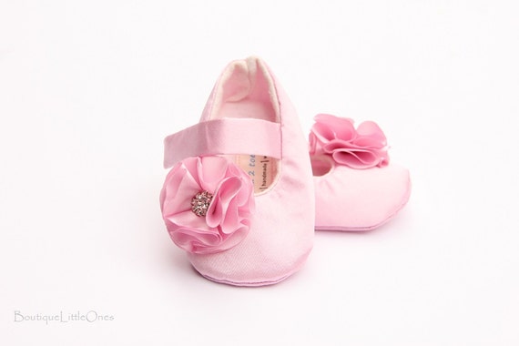 Pink Baby Shoes Pink Baby Booties Pink Satin Shoes Handmade