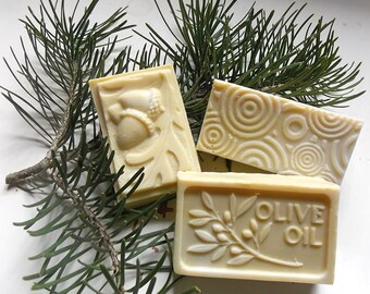 3 Bars of Pure Castile Soap, Shampoo Bars, Men's Soap, Cold Process Olive Oil Soap, Mild Natural Unscented Soap, Handcrafted Soap
