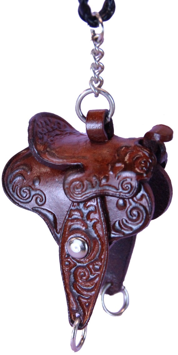 Miniature Leather Necklace Saddle Charms Brown Horses