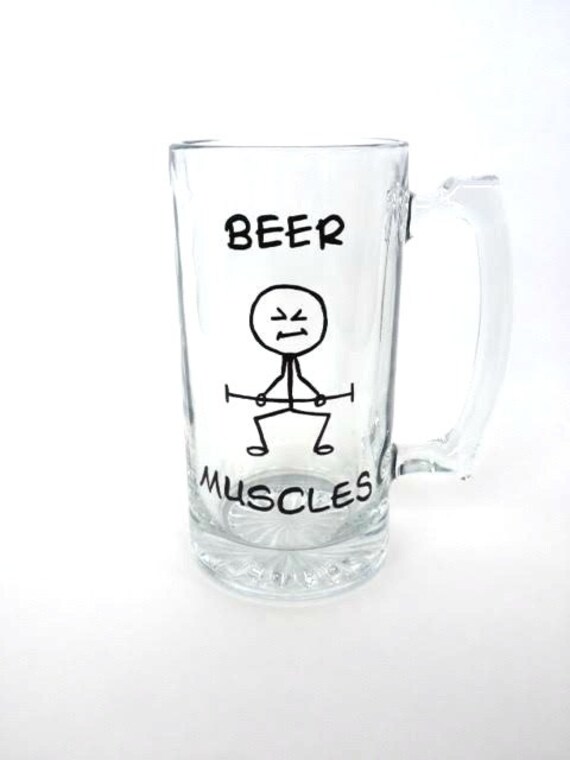 Handpainted Beer Muscles beer mug by CrystalsGlassDesigns on Etsy