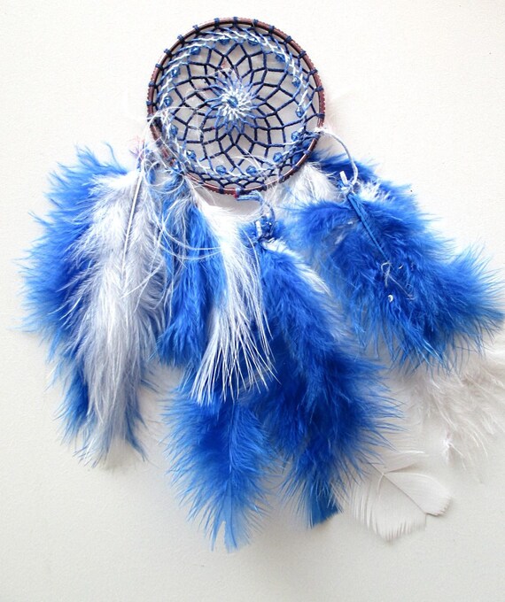 Blue and White Dream Catcher with Blue Crystal by ShoreThingsNE