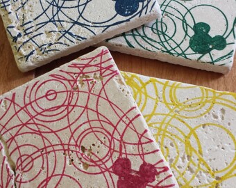 DISNEY COASTERS - Absorbent, natural stone coasters that put the "fun" in functional! | Tile Coaster Set | Cork | Mickey | Gift