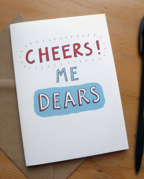 Items similar to Cheers! Me Dears Thank You Card. A6 with Kraft