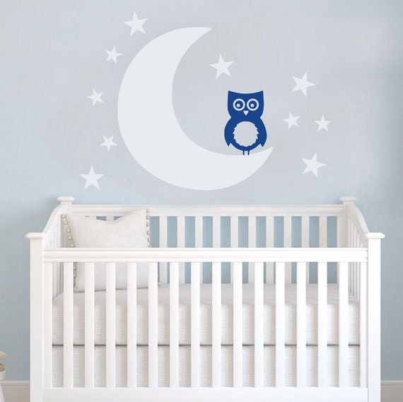 Moon and Stars OWL Nursery Wall Decal Decor Art Sticker