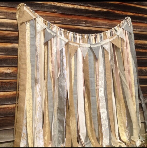 Burlap Ribbon Garland Backdrop Sparkle Gold Burlap Gray