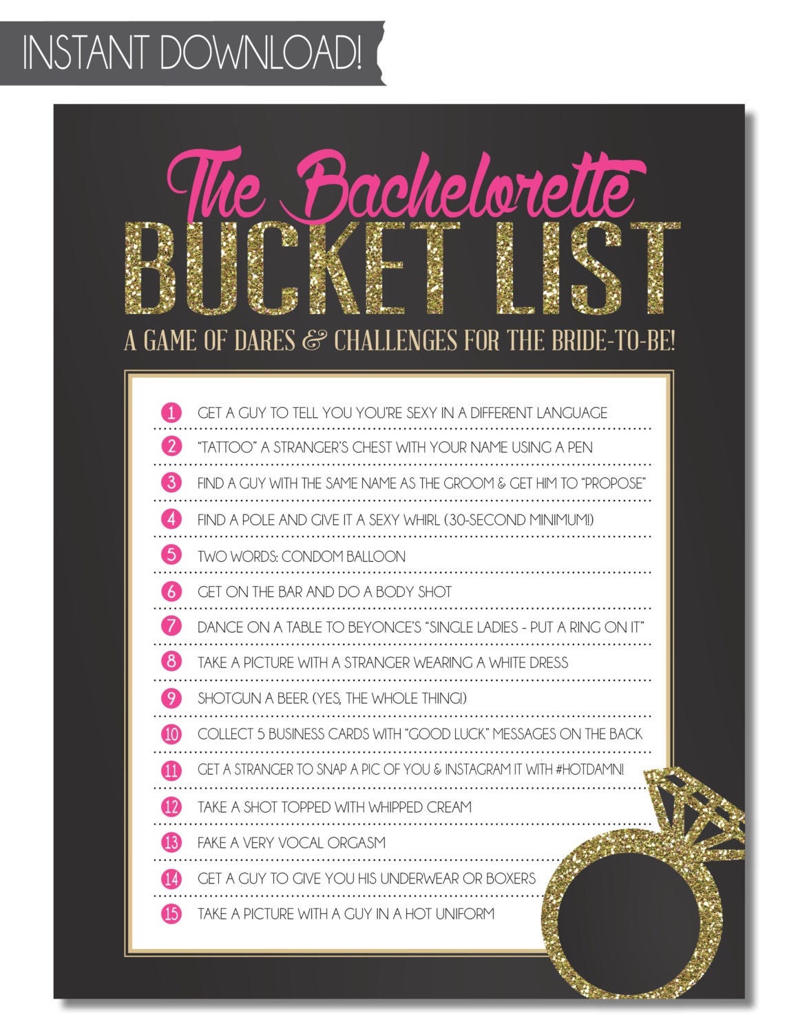 Bachelorette Party Game Bucket List INSTANT by