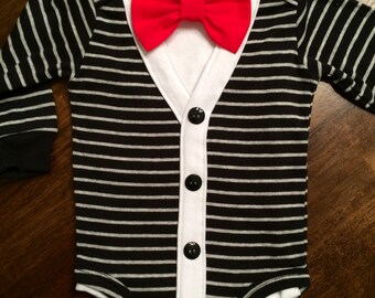 Preppy Baby Boy Cardigan, Onesie + Bow Tie Set