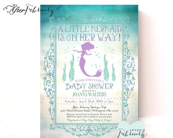 Mermaid Baby Shower Invitation // Summer Baby Shower Invites Mermaid Invitation // Teal and Lavender // Printable OR Printed No. 332BABY
