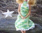 Rare Mattel Barbie fashionista summer 11" doll with custom knit green n' yellow dress + shoes & star brush.