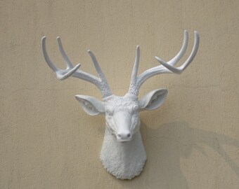 large white resin deer head