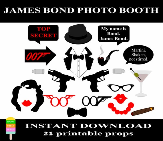 James Bond Photo Booth Props 21 Pieces Printable Agent 007 Props James james-bond-photo-booth-props-21-pieces-printable-agent-007-props-james