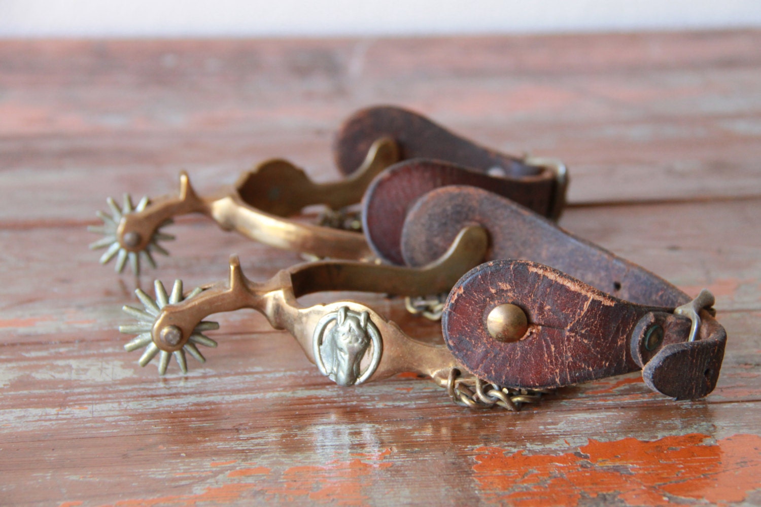 Rare Vintage Ladies Western Spurs Hercules Bronze Horse Head
