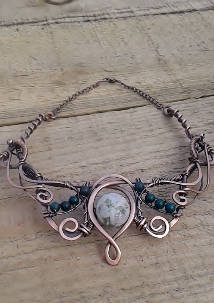 Copper Wire Necklace With Natural StonesCopper Wire Wrapped