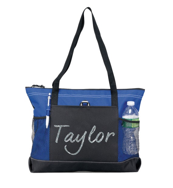 Custom Name Blue Zipper Tote Bag. - Delivery Bag Hospital Teacher ...
