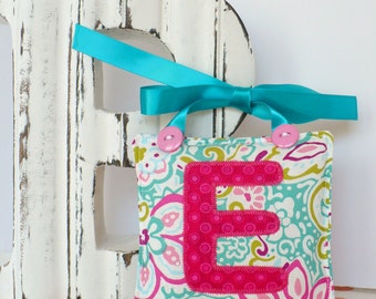 Personalized girls tooth fairy pillow, Turquoise and pink custom lost tooth pouch, lost tooth pillow, toothfairy door hanger