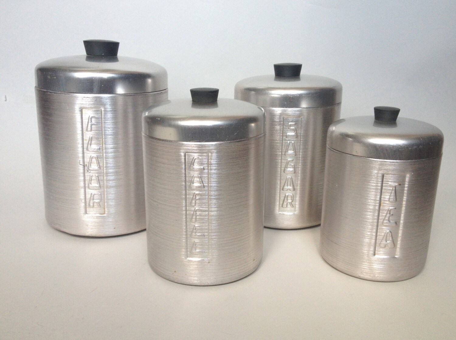 Vintage 1960s Italian Silver Metal Canisters Set of 4