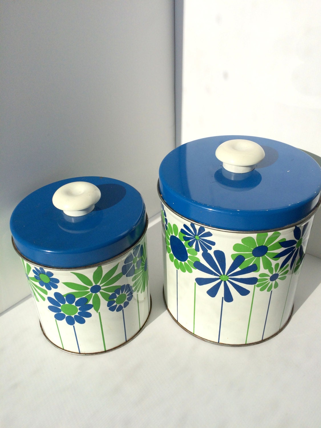Tin Enamel Canister Set Vintage Retro Mod Blue by MidModernMalone