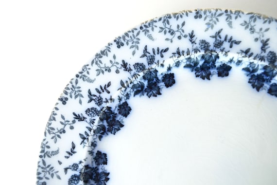 Antique Flow Blue Plate English Transferware Blue White Floral
