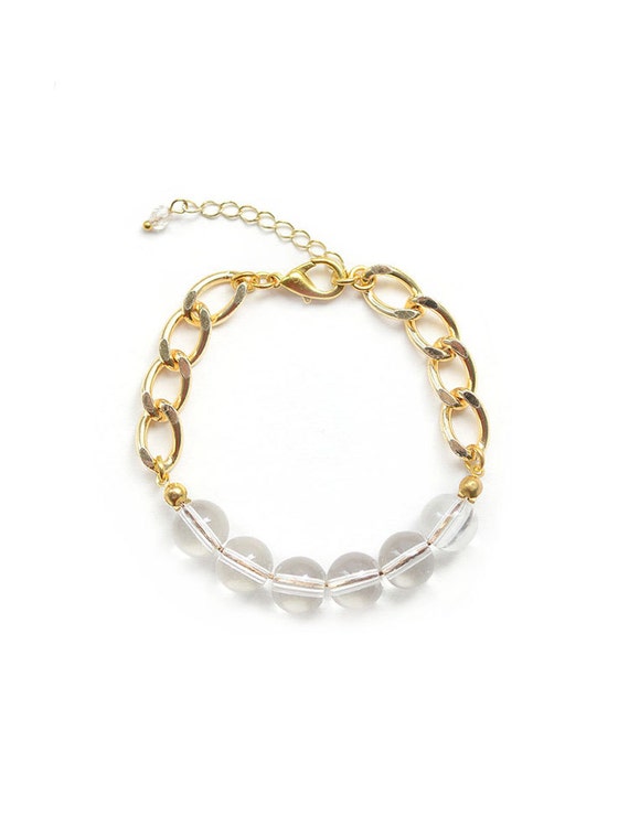 Clear Beaded Bracelet Chunky Gold Bracelet Womens by cicadablack